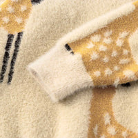 Girls Apricot Puffy Sweater With Self-Design Deer Patterns Sweaters & Cardigans