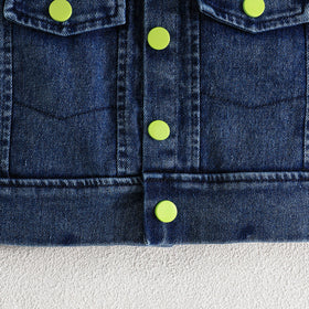 Girls Sleeveless Denim Jacket With Camisole Top And Green Pleated Skirt Set 3 pc. Sets