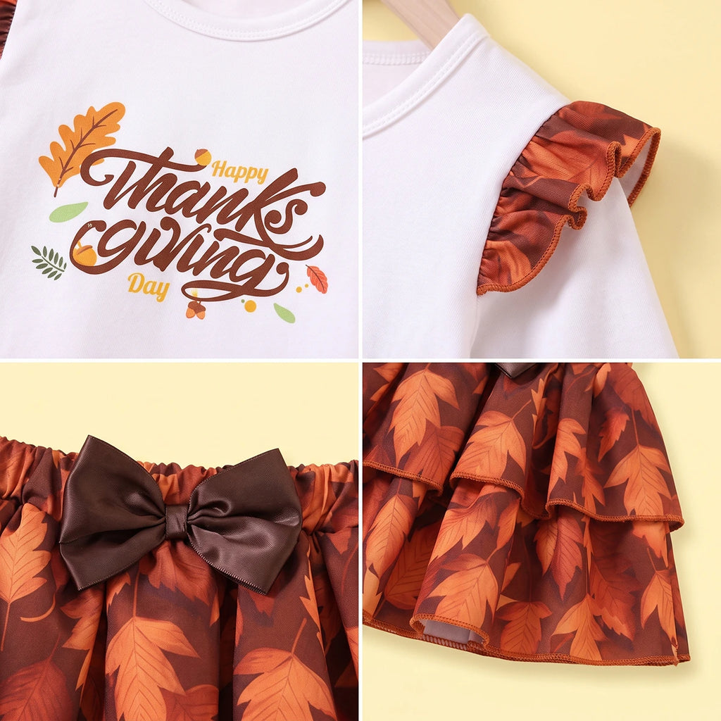 Girls White Typography Print Top With Skirt Sets 2 pc. Sets