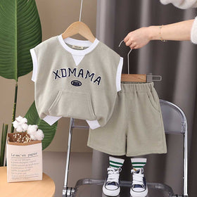 Boys Sleeveless Waffle Knit T-Shirt With Shorts Set 2 pc. Sets Light Green 1-2 Y 