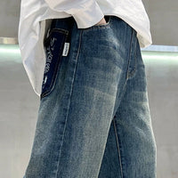 Boys Blue Typographic Patch Pocket Loose Fit Denim Jeans Pants