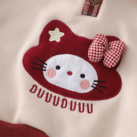 Girls Beige Cat Applique Polo Sweatshirt With Pants Set Sets