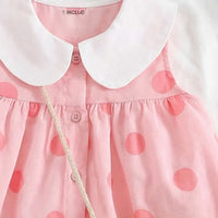 Girls Pink Polka Dot Print A-line Dress With Straw Sling Bag Casual Dresses