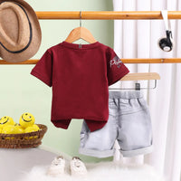 Boys Maroon Graphics Short Sleeve T-Shirt With Elasticated Shorts Sets 2 pc. Sets