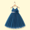 Girls Teal Blue 3D Floral Detail Sleeveless Party Gown Party Dresses Blue 2-3 Y