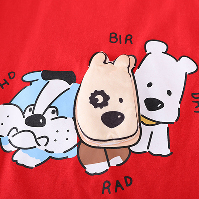 Boys Red Cartoon Printed Short Sleeves T-shirt With Shorts Set 2 pc. Sets