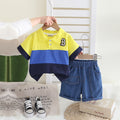 Boys Yellow Colo-blocked Polo T-Shirt With Denim Shorts Set 2 pc. Sets Yellow 1-2 Y