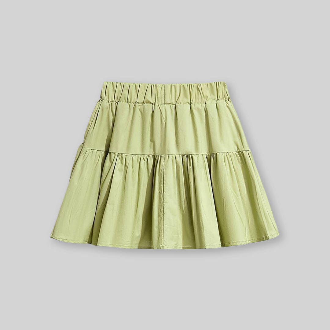 Girls Puff Sleeves Peter Pan Collar Top With Skirt Sets   
