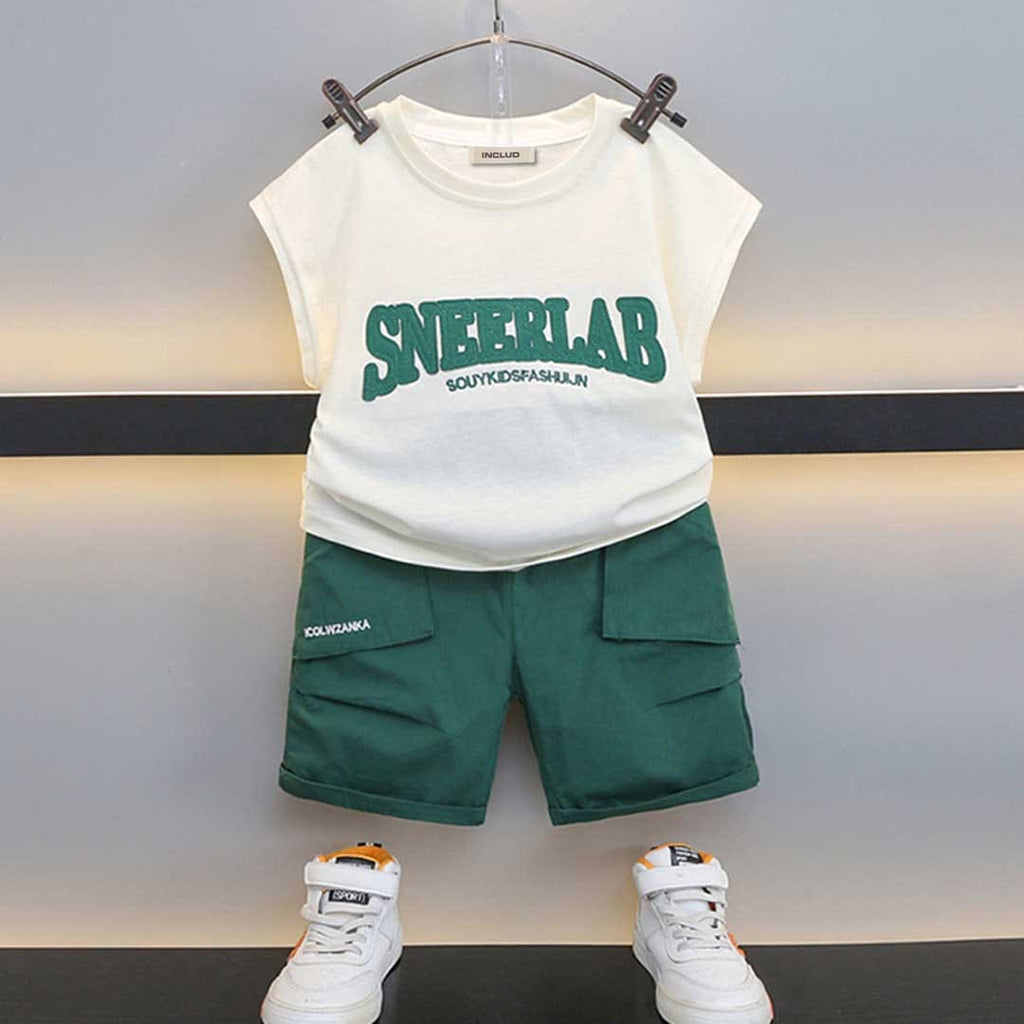 Boys Applique Embroidery T-Shirt With Shorts Set