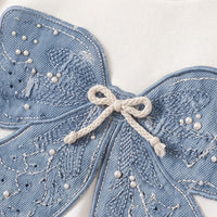 Girls White Bow Applique Sweatshirt With Denim Skirt Sets 2 pc. Sets
