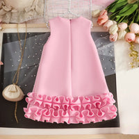 Girls Pink Sleeveless Large Bow Applique A-line Party Wear Dress Party Dresses