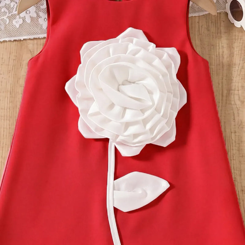 Girls Red Rose Applique A-line Party Dress Party Dresses