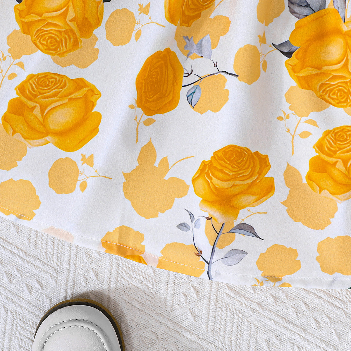 Girls Yellow Long Sleeve Top With Sleeveless Floral Print Dress Casual Dresses