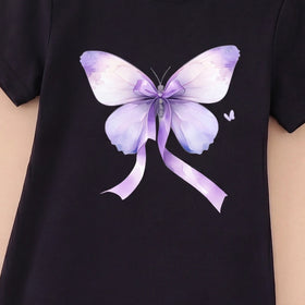 Girls Black Butterfly Print Short Sleeve T-Shirt Dress Casual Dresses