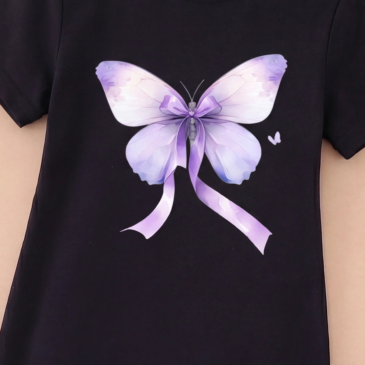 Girls Black Butterfly Print Short Sleeve T-Shirt Dress Casual Dresses