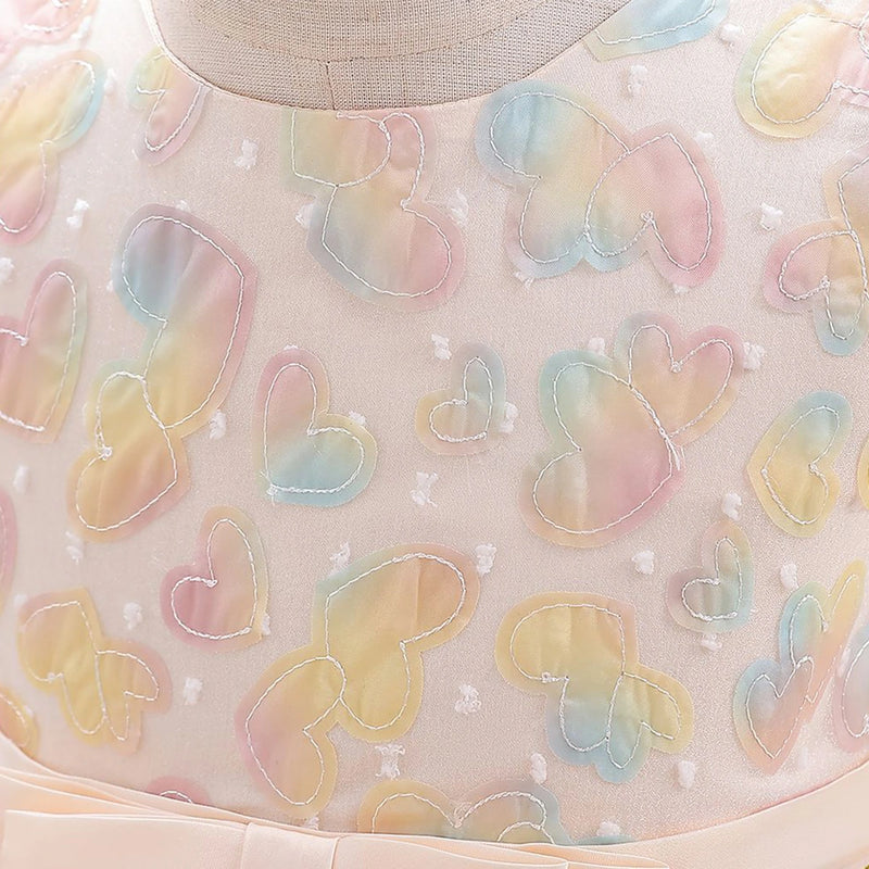 Girls Yellow Heart Applique Fit & Flare Party Wear Dress Party Dresses