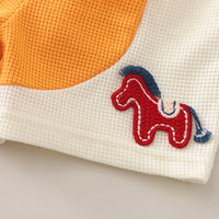 Boys Orange Horse Cartoon Print T-Shirt & Shorts Co-ord Sets Sets