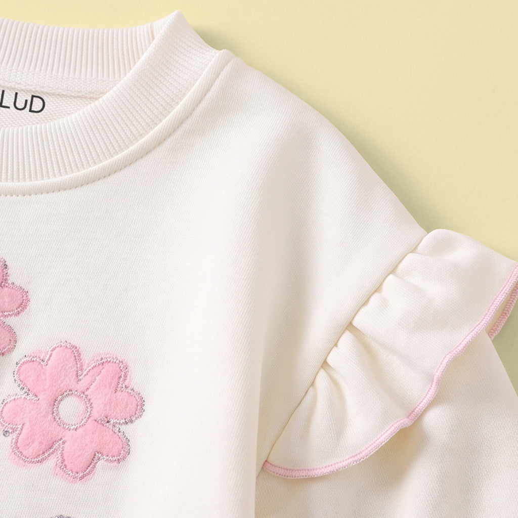 Girls Cream Embellished Sweatshirt & Pants Sets Sets