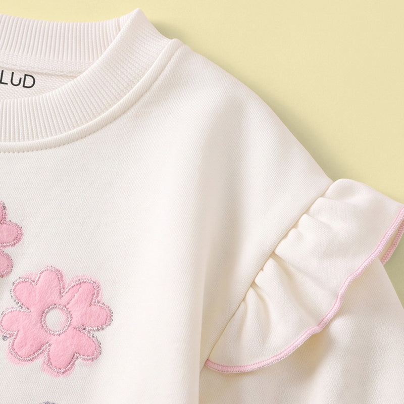 Girls Cream Embellished Sweatshirt & Pants Sets Sets