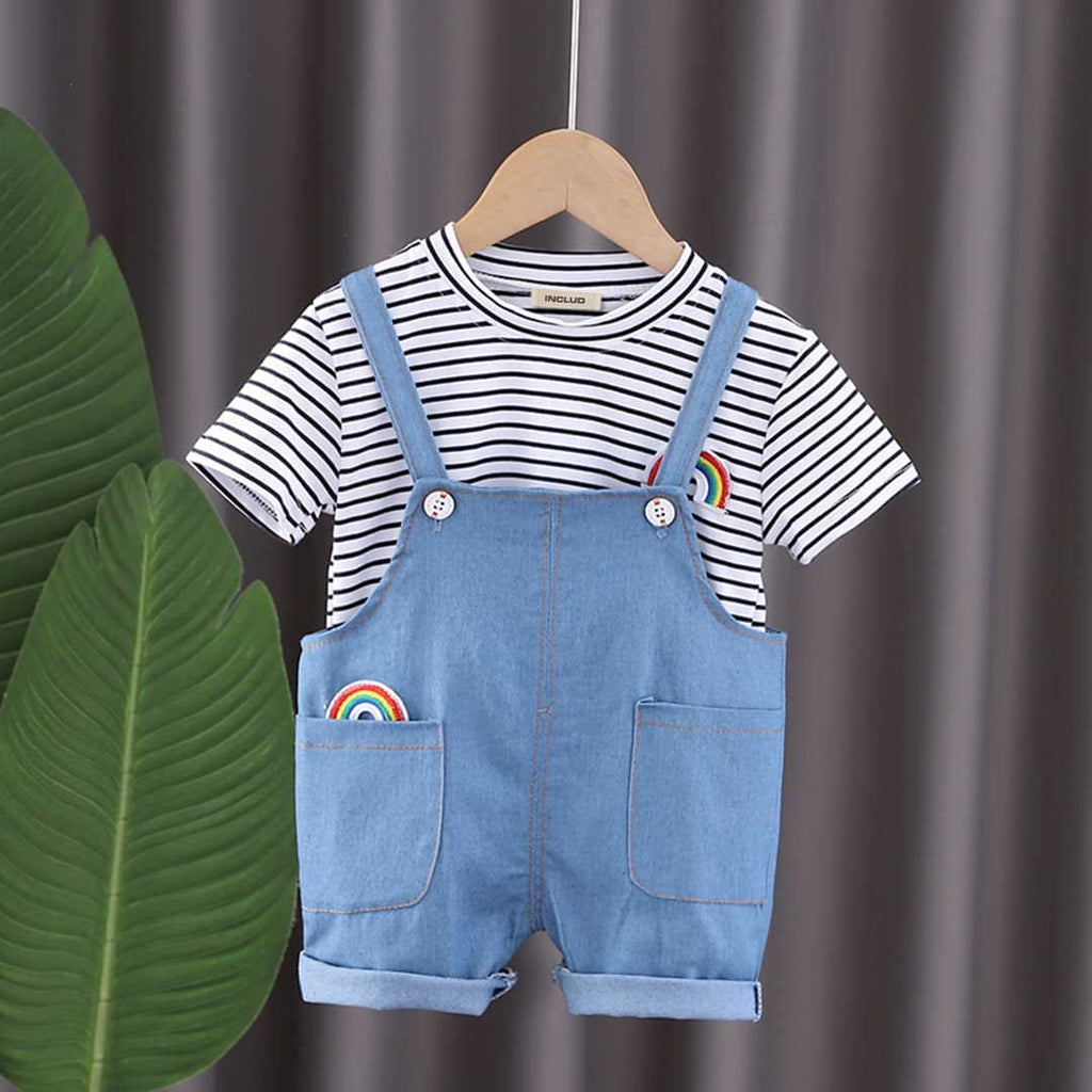 Boys Striped T-shirt with Denim Dungaree