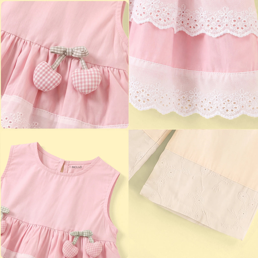 Girls Pink Cherry Applique Sleeveless Top with Pants Sets 2 pc. Sets