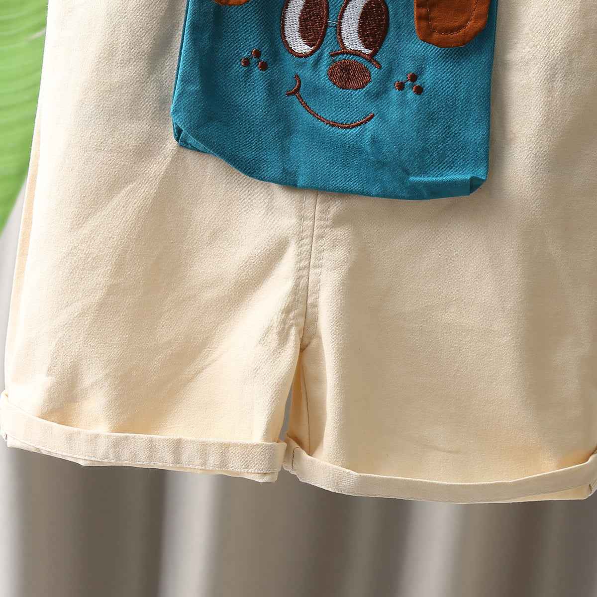 Boys Off-White Striped T-shirt with Puppy Patch Dungaree Set Sets
