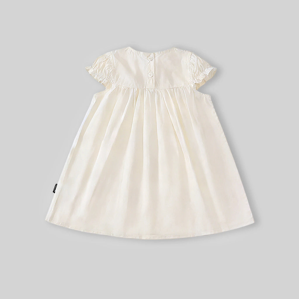 Girls Off-White Embroidered Puff Sleeve Fit & Flare Dress Casual Dresses