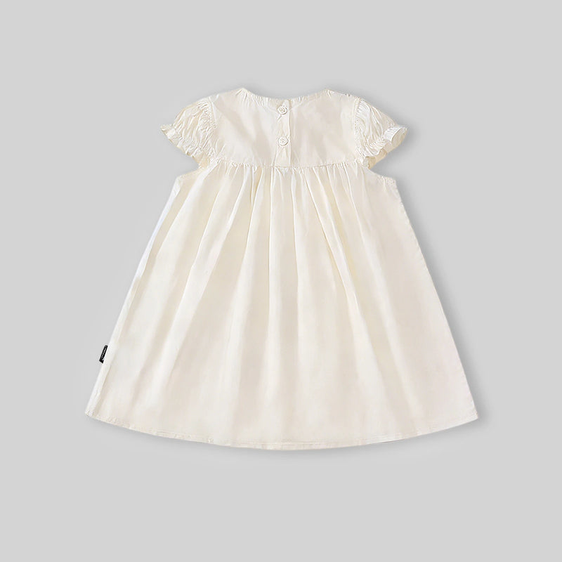 Girls Off-White Embroidered Puff Sleeve Fit & Flare Dress Casual Dresses