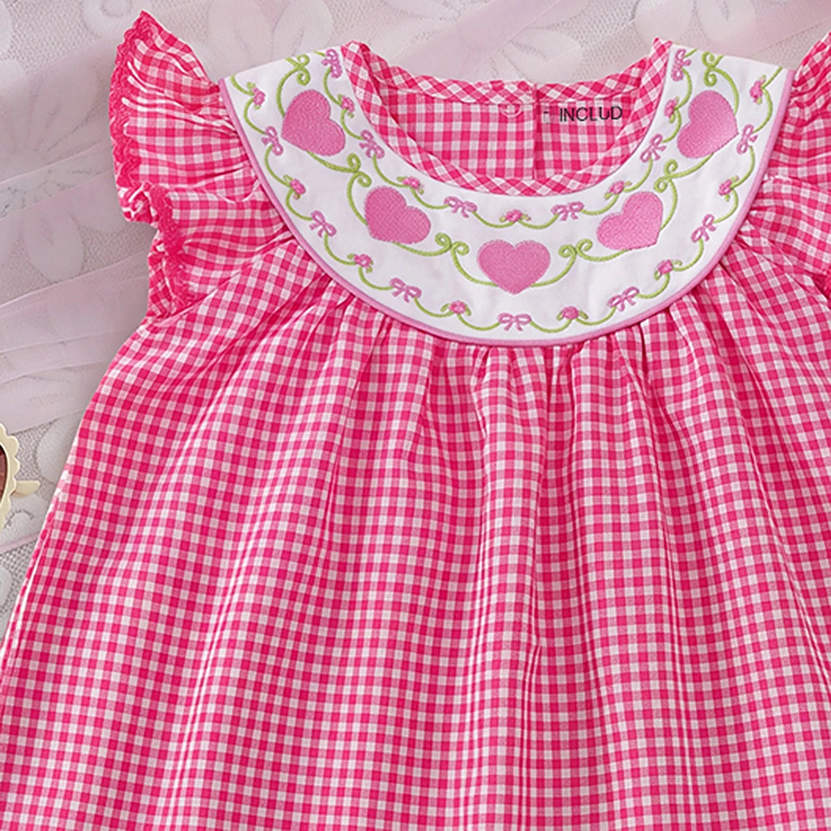 Girls Pink Embroidered Flutter Sleeve Dress Casual Dresses