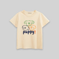 Boys Beige Puppy Print Short Sleeve T-Shirt Tshirts