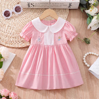 Girls Pink Embroidered Peter Pan Collar Fit & Flare Dress Casual Dresses Pink 1-2 Y