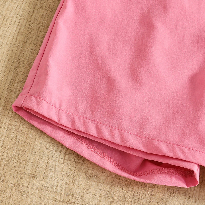 Girls 3D Rose Applique T-Shirt With Pink Skort Sets Sets
