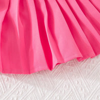 Girls Fuchsia Embellished Ruffled Blazer Vest With Pleated Skirt & Camisole Top Sets Sets