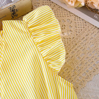 Girls Yellow Striped Flutter Sleeve Button-Down Fit & Flare Dress Casual Dresses