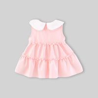 Girls Light Pink Tiered A-Line Dress With Bows Details Casual Dresses