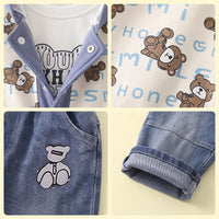 Boys Blue Typographic Hooded Jacket & T-Shirt With Denim Pants Sets Sets