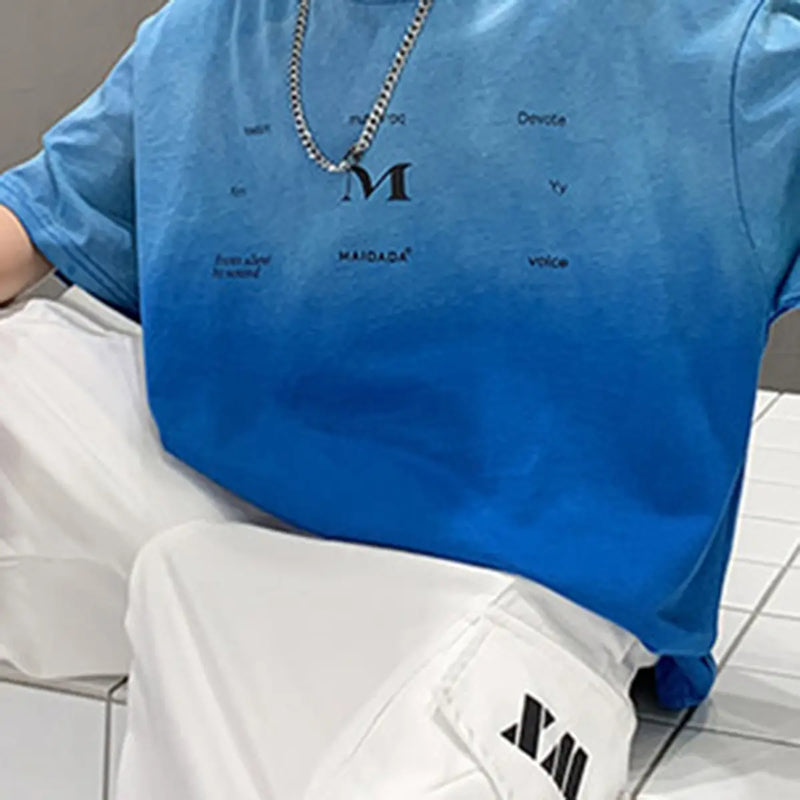 Boys Blue Ombre Print T-Shirt With Shorts Sets Sets