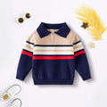 Boys Multicolor Half Zipper Polo Sweater With Self-Design Stripe Patterns Sweaters & Cardigans