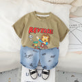 Boys Khaki Graphic Short Sleeves T-Shirt With Printed Denim Shorts Set 2 pc. Sets Khaki 1-2 Y