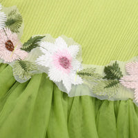 Girls Green Flutter Sleeves Fit & Flare Dress With Embroidered Waistline Casual Dresses