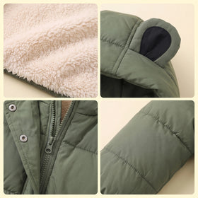Boys Army Green Fleece-Lined Hooded Puffer Jacket Coats & Jackets