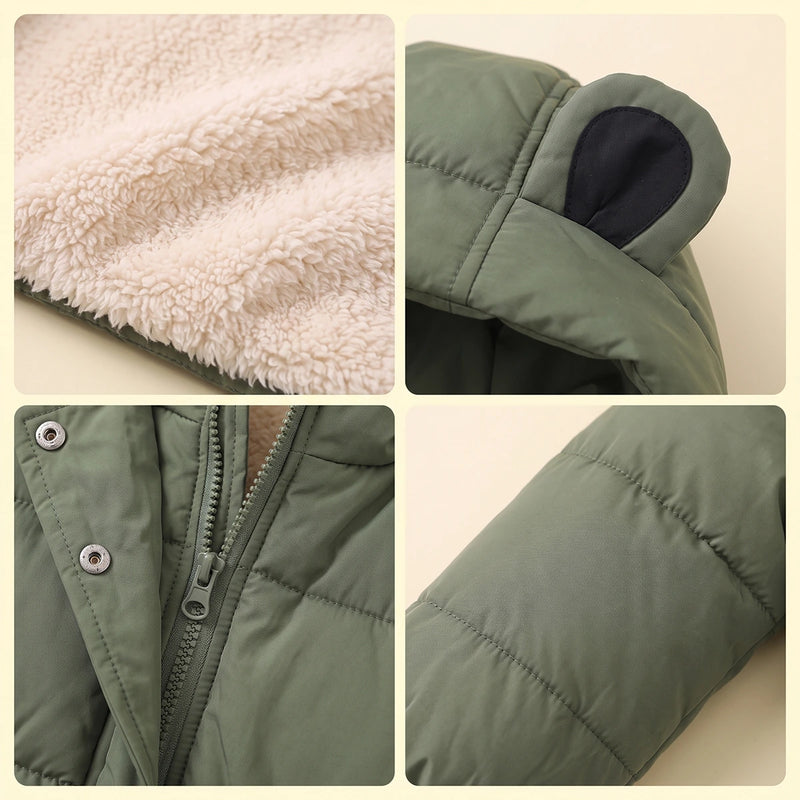 Boys Army Green Fleece-Lined Hooded Puffer Jacket Coats & Jackets
