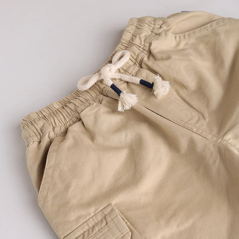 Boys Khaki Printed Short Sleeves Shirt With Cargo Shorts Sets Sets