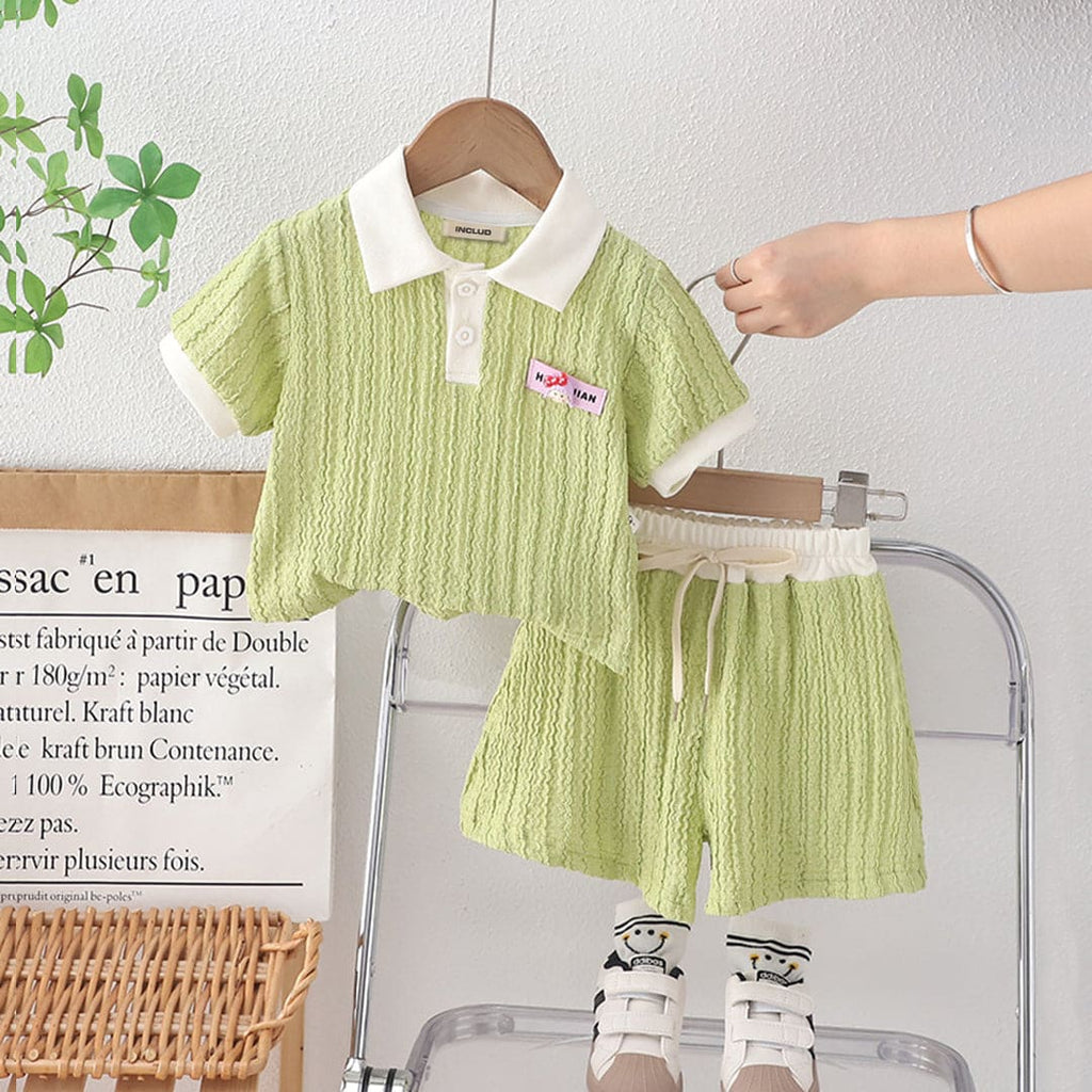 Girls Short Sleeve Textured Knit Polo T-Shirt With Shorts 2 pc. Sets Light Green 1-2 Y