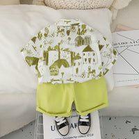 Boys Abstract Printed Short Sleeves Shirt With Green Shorts Set 2 pc. Sets