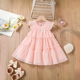 Girls Pink Embroidered Sleeveless Tiered Dress Casual Dresses Pink 1-2 Y