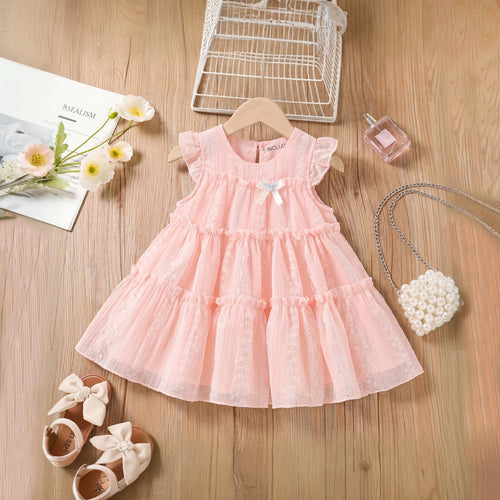 Girls Pink Embroidered Sleeveless Tiered Dress Casual Dresses Pink 1-2 Y