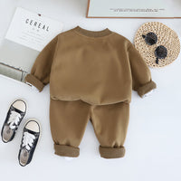 Boys Brown Typographic Embroidered Sweatshirt WIth Pants Set 2 pc. Sets