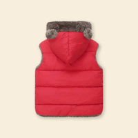 Girls Red Sleeveless Hooded Puffer Vest With Faux-fur Trim Coats & Jackets