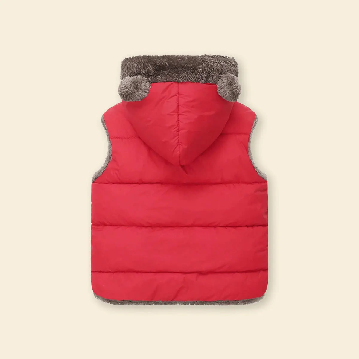 Girls Red Sleeveless Hooded Puffer Vest With Faux-fur Trim Coats & Jackets